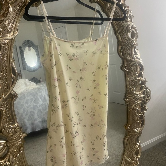 Dresses & Skirts - Cream Mini Dress with Floral Print and Spaghetti Straps